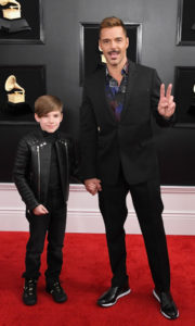 Ricky Martin at the Grammys on the red carpet with his son
